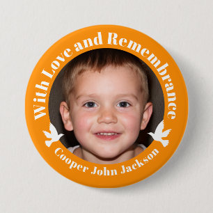 With love orange two white doves photo remembrance button