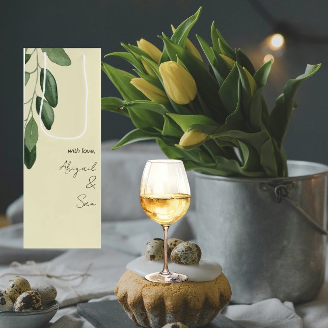 With Love Personalized Names Yellow Wedding  Wine Gift Bag (Creator Uploaded)