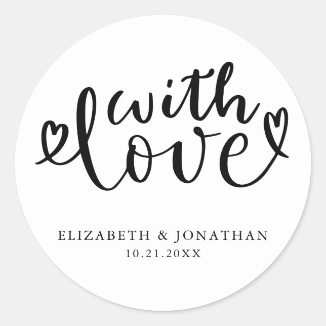 With Love Personalized Wedding Favor Classic Round Sticker (Front)