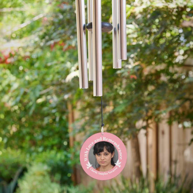 With love pink two white doves photo remembrance wind chime  (Backyard)