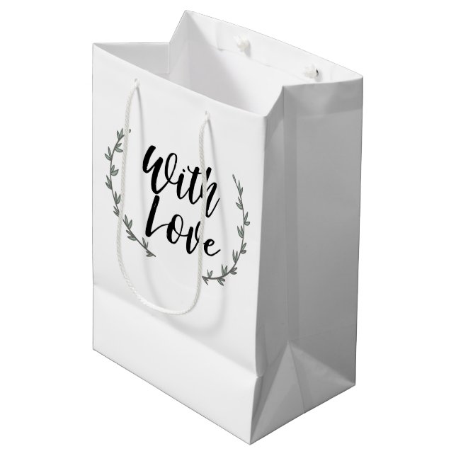 With Love Rustic Greenery Floral Branches Wedding Medium Gift Bag (Front Angled)