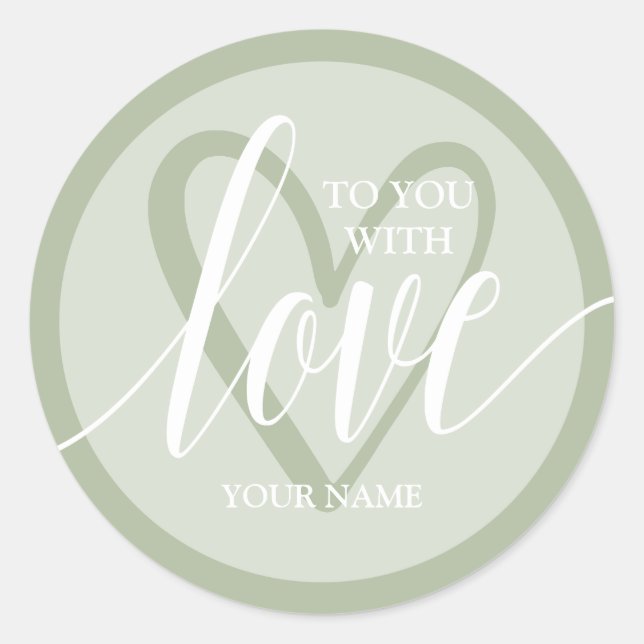 With Love Sage Green Classic Round Sticker (Front)