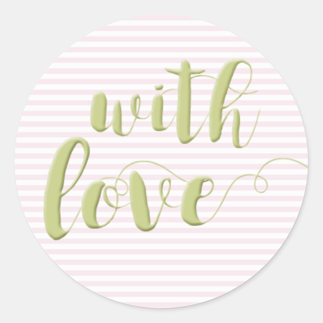 With Love, Sage Script Typography Striped Sticker