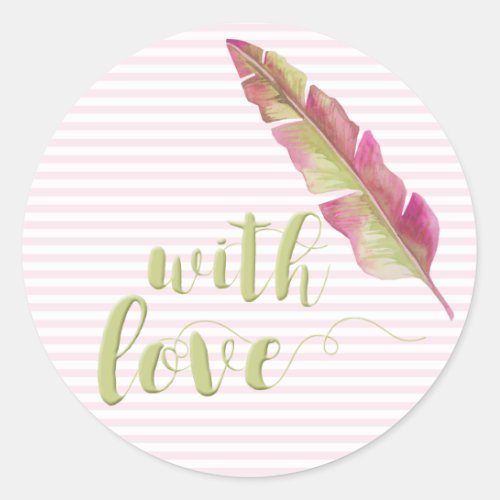 With Love Sage Script Typography Striped Sticker