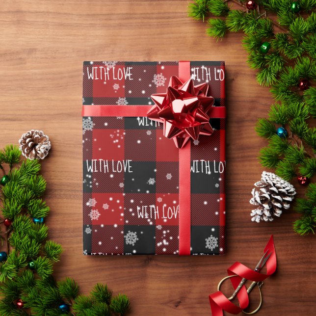 WITH LOVE Text On Plaid   Wrapping Paper (Holiday Gift)