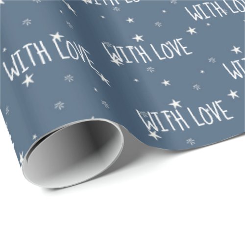 With Love Text White Stars Wrapping Paper