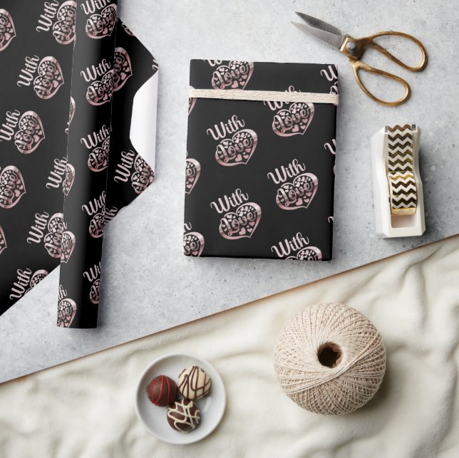 With love Valentine rose gold hearts black  Wrapping Paper (Crafts)