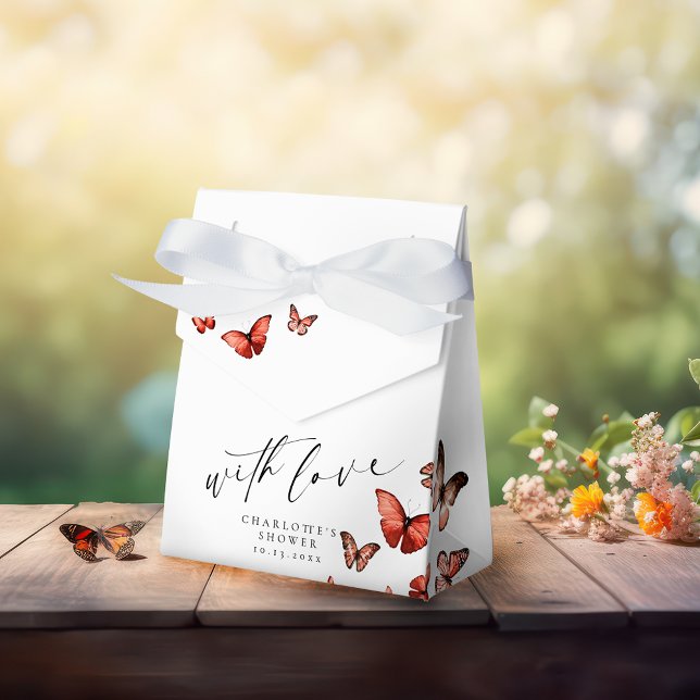 With Love Whimsical Butterfly Red Thank You Favor Boxes (Creator Uploaded)