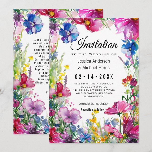 With lovely text at the back  Meadow Blooms Invitation (Front/Back)