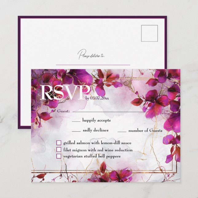 With menu Fuchsia Enchantment: Watercolor  (Front/Back)