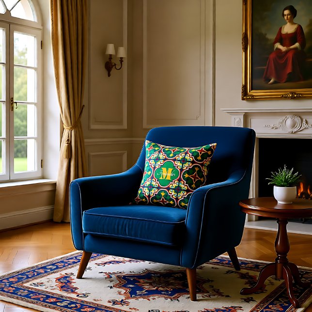 With monogram Azulejos,  pattern from Lisbon  Throw Pillow (With monogram Azulejos, pattern from Lisbon Throw Pillow)