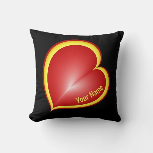 With much Love Red Black Heart Fractal Shape Name Throw Pillow