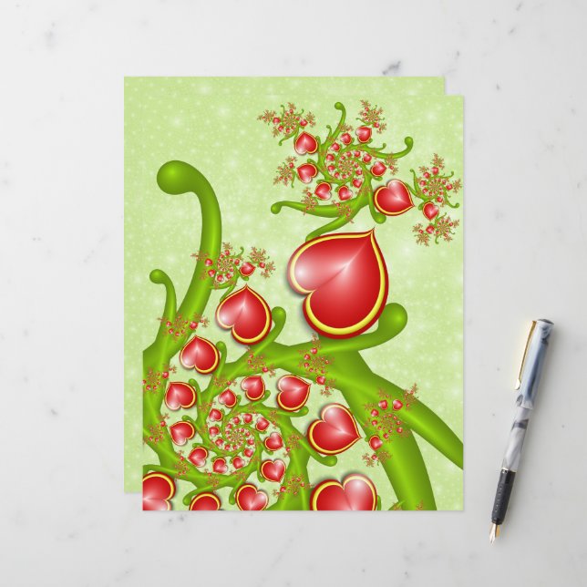 With much Love Red Yellow Hearts Fractal Art (Front/Back In Situ)