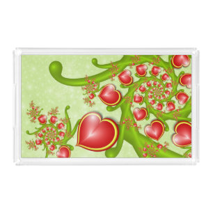 With much Love Red Yellow Hearts Fractal Art Acrylic Tray