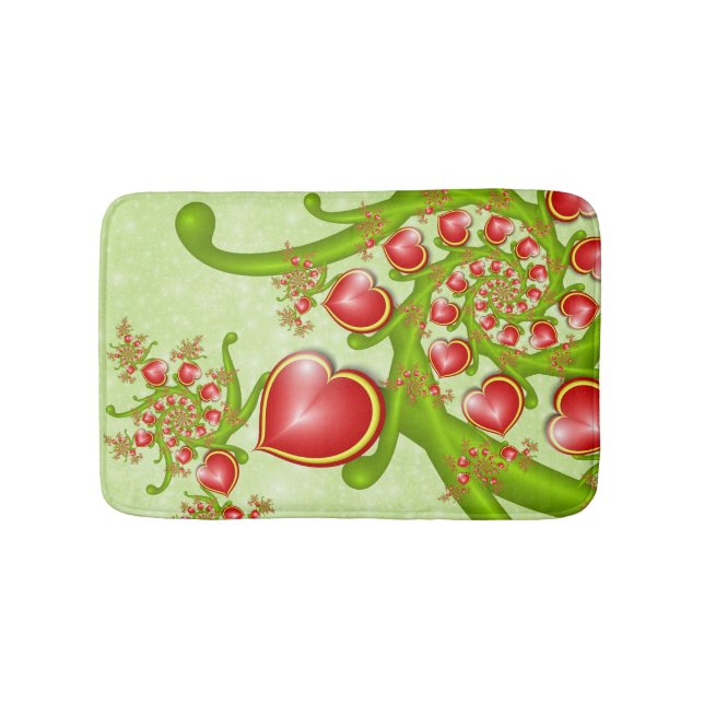 With much Love Red Yellow Hearts Fractal Art Bath Mat (Front)