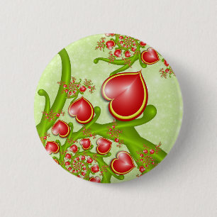 With much Love Red Yellow Hearts Fractal Art Button