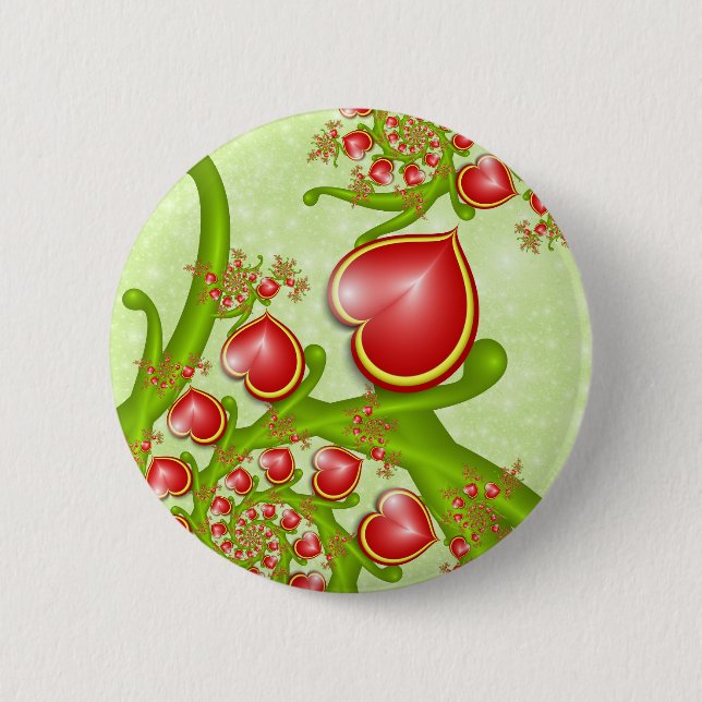 With much Love Red Yellow Hearts Fractal Art Button (Front)