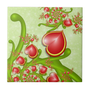 With much Love Red Yellow Hearts Fractal Art Ceramic Tile