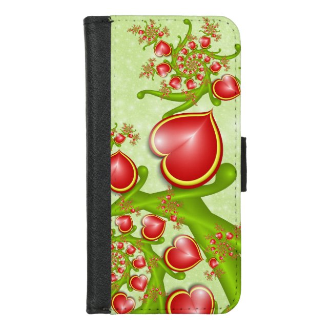 With much Love Red Yellow Hearts Fractal Art iPhone Wallet Case (Front)