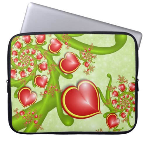 With much Love Red Yellow Hearts Fractal Art Laptop Sleeve