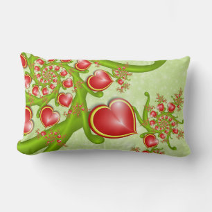 With much Love Red Yellow Hearts Fractal Art Lumbar Pillow