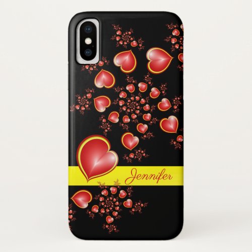 With much Love Red Yellow Hearts Fractal Art Name iPhone X Case