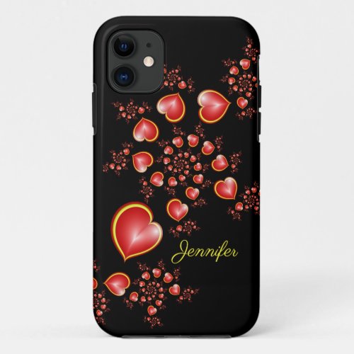 With much Love Red Yellow Hearts Fractal Art Name iPhone 11 Case