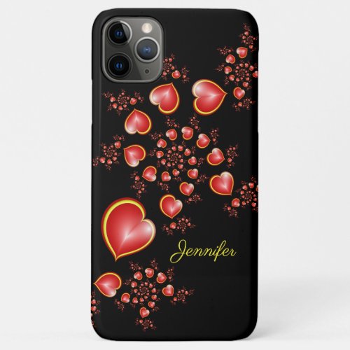 With much Love Red Yellow Hearts Fractal Art Name iPhone 11 Pro Max Case