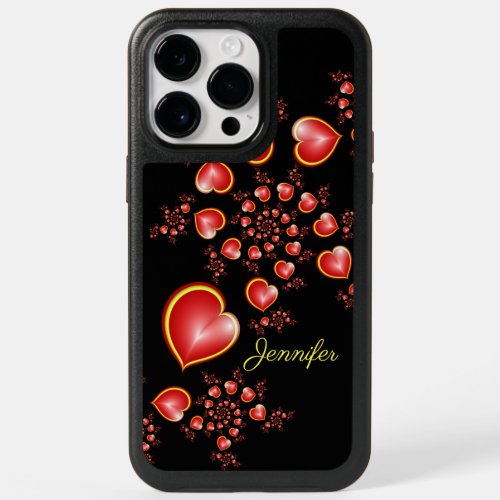 With much Love Red Yellow Hearts Fractal Art Name OtterBox iPhone 14 Pro Max Case