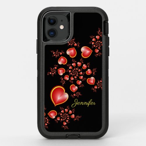 With much Love Red Yellow Hearts Fractal Art Name OtterBox Defender iPhone 11 Case