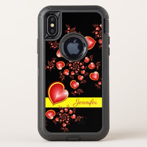 With much Love Red Yellow Hearts Fractal Art Name OtterBox Defender iPhone X Case