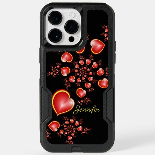 With much Love Red Yellow Hearts Fractal Art Name OtterBox iPhone 14 Pro Max Case