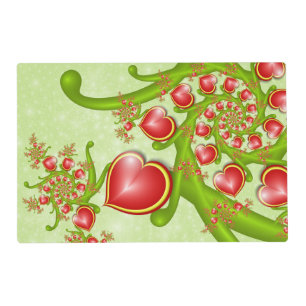 With much Love Red Yellow Hearts Fractal Art Placemat