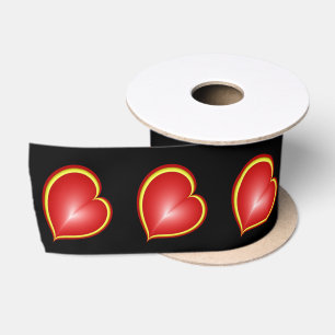 With much Love Red Yellow Hearts Fractal Art Satin Ribbon