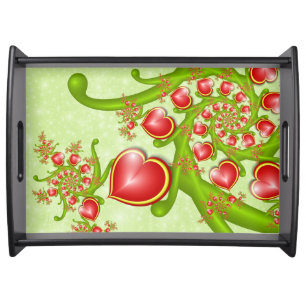 With much Love Red Yellow Hearts Fractal Art Serving Tray