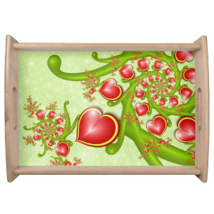 With much Love Red Yellow Hearts Fractal Art Serving Tray