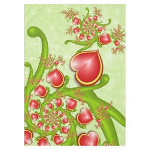 With much Love Red Yellow Hearts Fractal Art Tablecloth