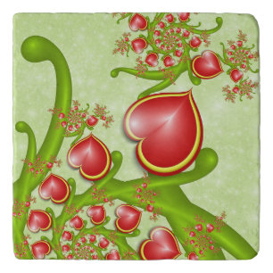 With much Love Red Yellow Hearts Fractal Art Trivet