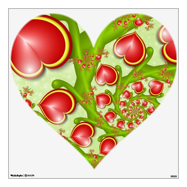 With much Love Red Yellow Hearts Fractal Art Wall Decal (Front)