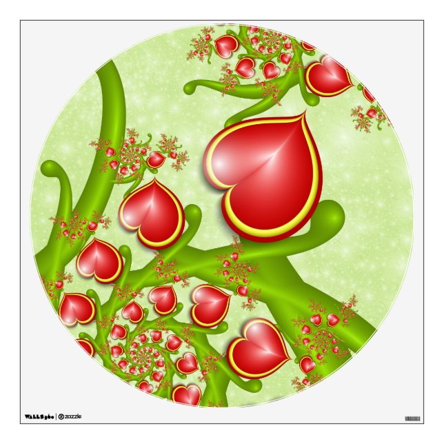 With much Love Red Yellow Hearts Fractal Art Wall Decal (Front)
