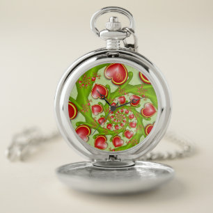With much Love Red Yellow Hearts Fractal Monogram Pocket Watch