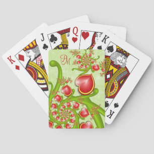 With much Love Red Yellow Hearts Fractal Monogram Poker Cards