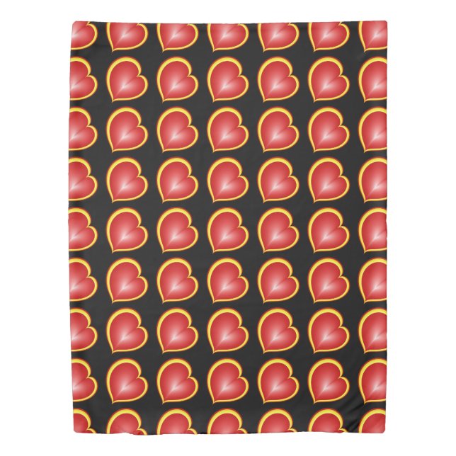 With much Love Red Yellow Hearts Fractal Pattern Duvet Cover (Front)
