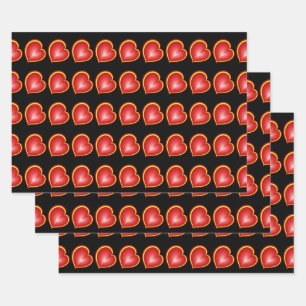 With much Love Red Yellow Hearts Fractal Pattern Wrapping Paper Sheets