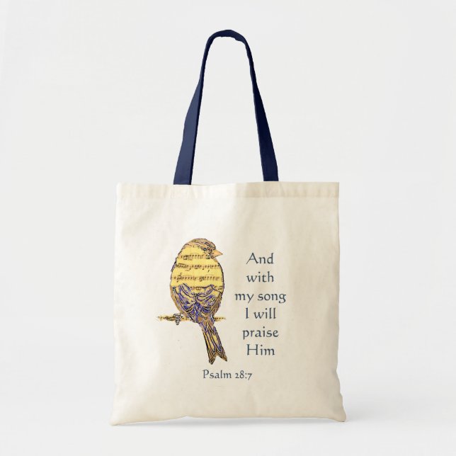 With my song I praise Him Bible Scripture Bird Tote Bag (Front)