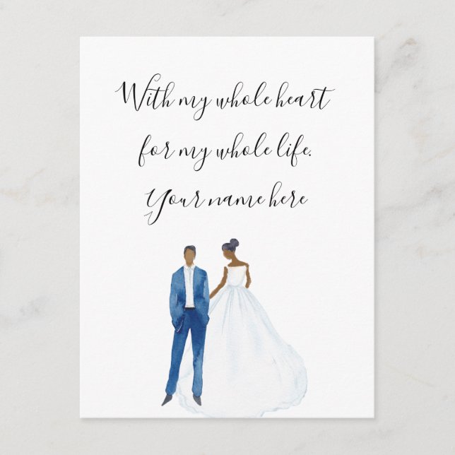 WIth My Whole Heart Illustrated Black Couple Enclosure Card (Front)
