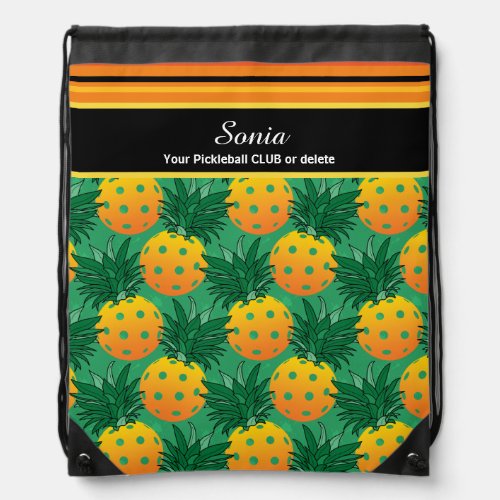 With name and text  sweet pineapple pickleball  drawstring bag