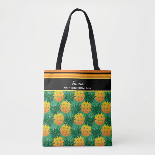 With name and text  sweet pineapple pickleball tote bag