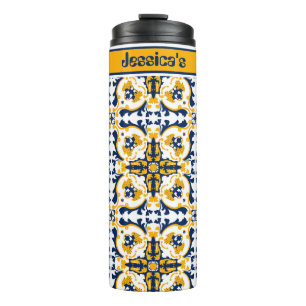 With name💙💛 Beautiful blue and yellow Azulejos Thermal Tumbler
