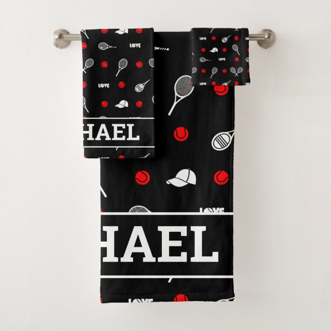 With name 🎾black and white tennis🎾 bath towel set (Insitu)